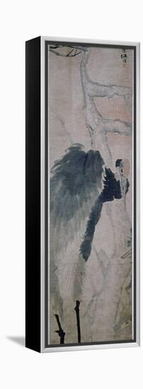 'Crane and Pine', hanging scroll by Jen Po-nien, Chinese, c1890-Werner Forman-Framed Stretched Canvas