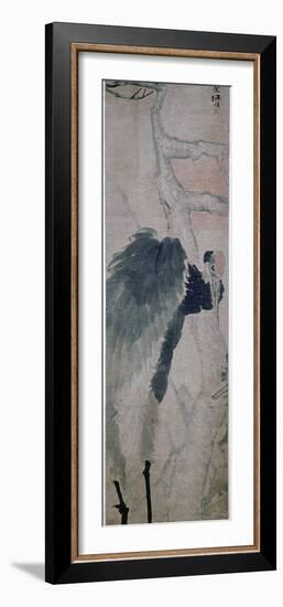 'Crane and Pine', hanging scroll by Jen Po-nien, Chinese, c1890-Werner Forman-Framed Photographic Print