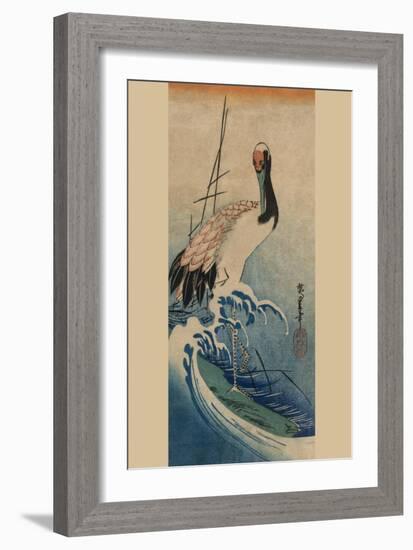 Crane in Waves-Ando Hiroshige-Framed Art Print