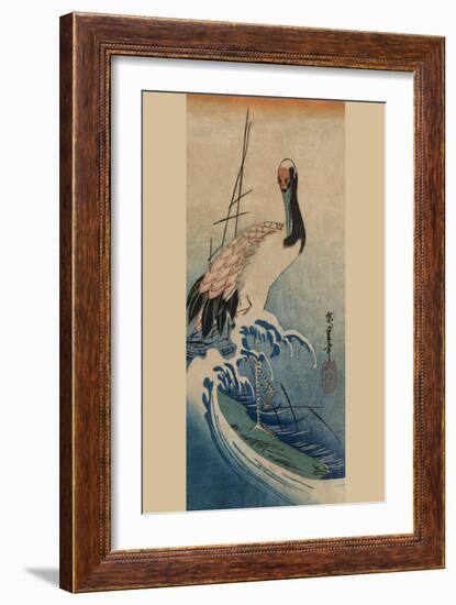 Crane in Waves-Ando Hiroshige-Framed Art Print