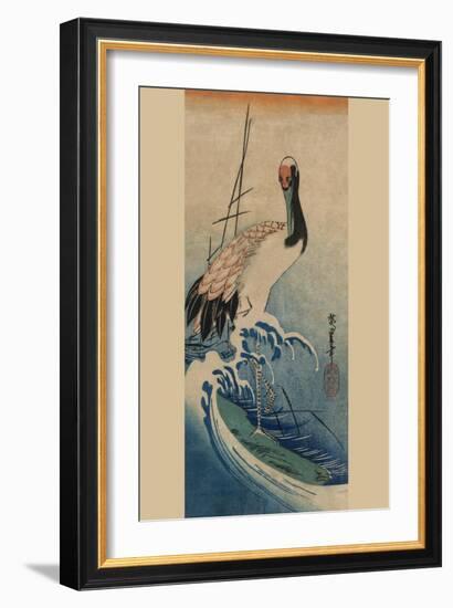 Crane in Waves-Ando Hiroshige-Framed Art Print