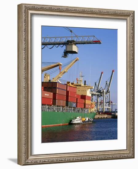 Crane Lifting Containers to and from Cargo Ship-Hans Peter Merten-Framed Photographic Print