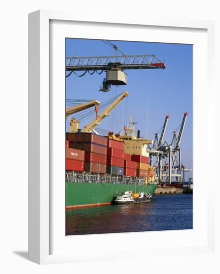 Crane Lifting Containers to and from Cargo Ship-Hans Peter Merten-Framed Photographic Print