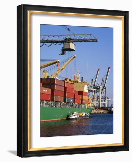 Crane Lifting Containers to and from Cargo Ship-Hans Peter Merten-Framed Photographic Print