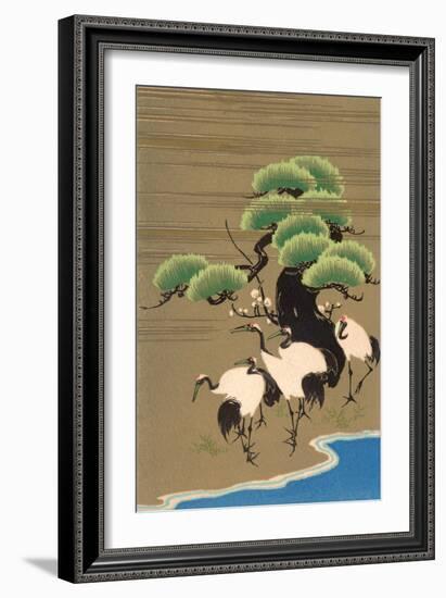 Cranes Along Riverbank-null-Framed Premium Giclee Print