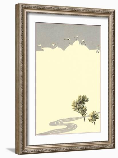 Cranes and Pines-null-Framed Art Print