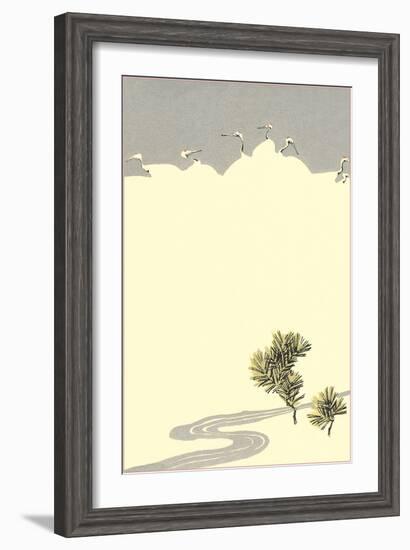 Cranes and Pines-null-Framed Art Print