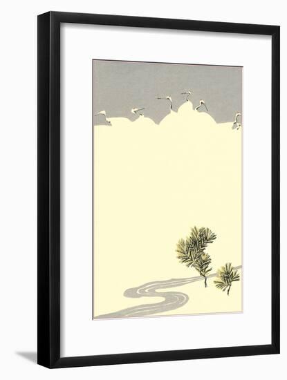 Cranes and Pines-null-Framed Art Print