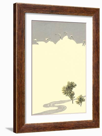 Cranes and Pines-null-Framed Art Print