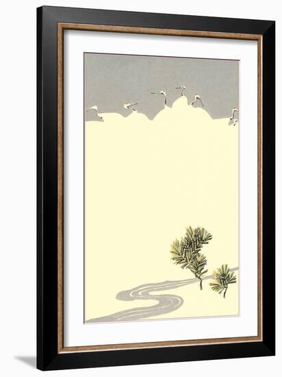 Cranes and Pines-null-Framed Art Print