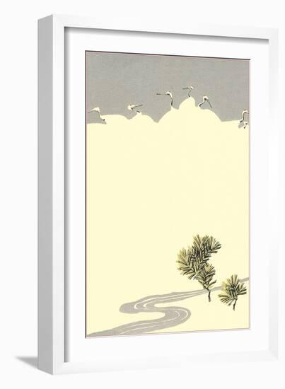 Cranes and Pines-null-Framed Art Print