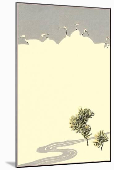 Cranes and Pines-null-Mounted Art Print