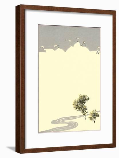 Cranes and Pines-null-Framed Art Print