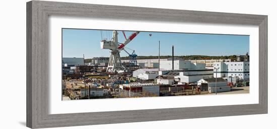 Cranes at metal factory, Bath, Sagadahoc County, Maine, USA-null-Framed Photographic Print