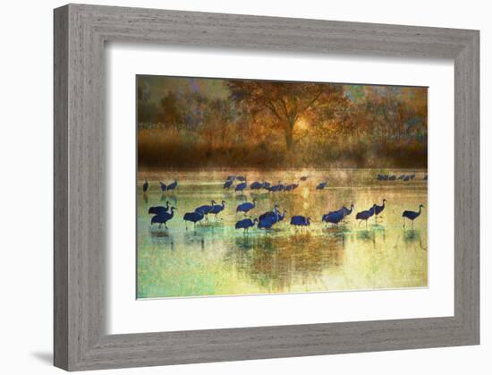 Cranes in Mist II-Chris Vest-Framed Art Print