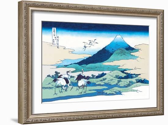 Cranes Nearby Mount Fuji-Katsushika Hokusai-Framed Art Print