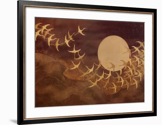 Cranes Over Moon-Keiichi Nishimura-Framed Art Print