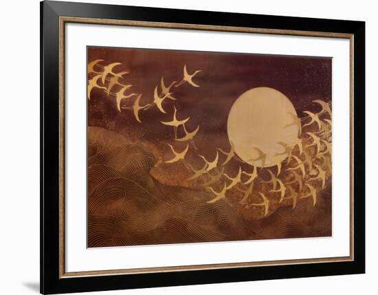 Cranes Over Moon-Keiichi Nishimura-Framed Art Print