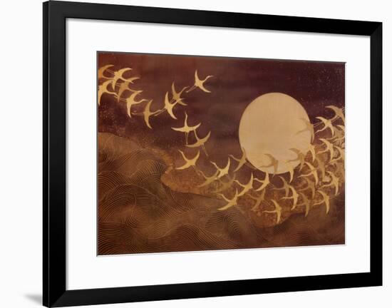 Cranes Over Moon-Keiichi Nishimura-Framed Art Print