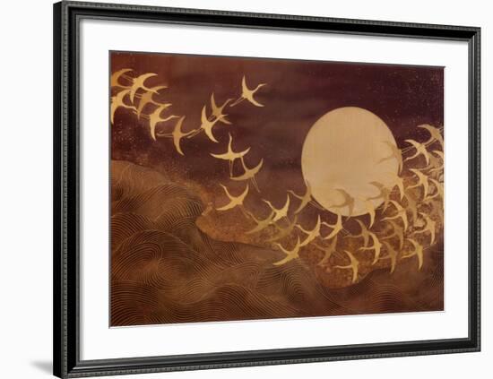 Cranes Over Moon-Keiichi Nishimura-Framed Art Print