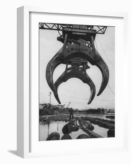 Cranes Scooping Logs from River at Crown Zellerbach Lumber Mill-J^ R^ Eyerman-Framed Photographic Print