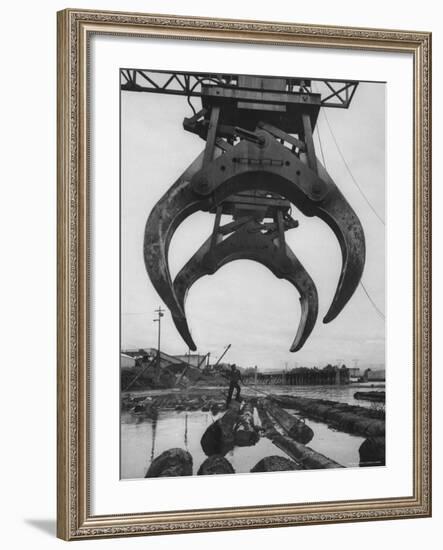 Cranes Scooping Logs from River at Crown Zellerbach Lumber Mill-J^ R^ Eyerman-Framed Photographic Print