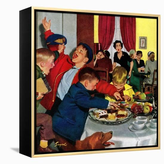 "Crashing Mom's Card Party", December 20, 1952-Richard Sargent-Framed Premier Image Canvas