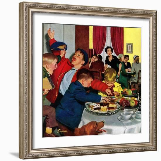 "Crashing Mom's Card Party", December 20, 1952-Richard Sargent-Framed Giclee Print