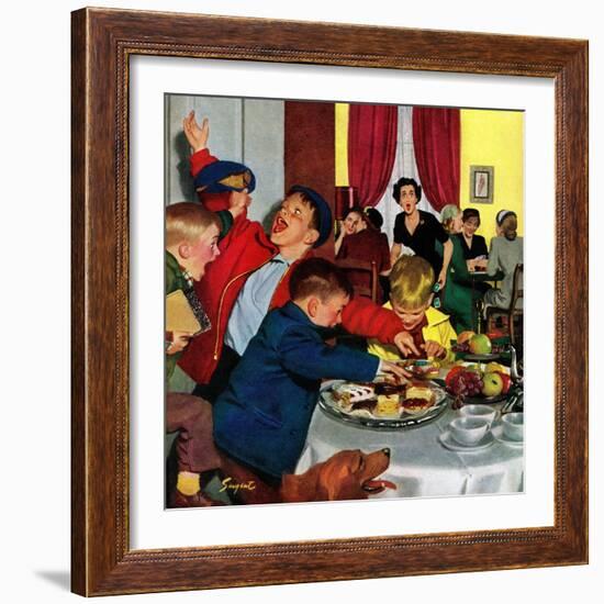 "Crashing Mom's Card Party", December 20, 1952-Richard Sargent-Framed Giclee Print