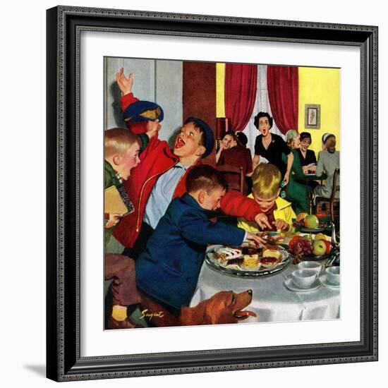 "Crashing Mom's Card Party", December 20, 1952-Richard Sargent-Framed Giclee Print