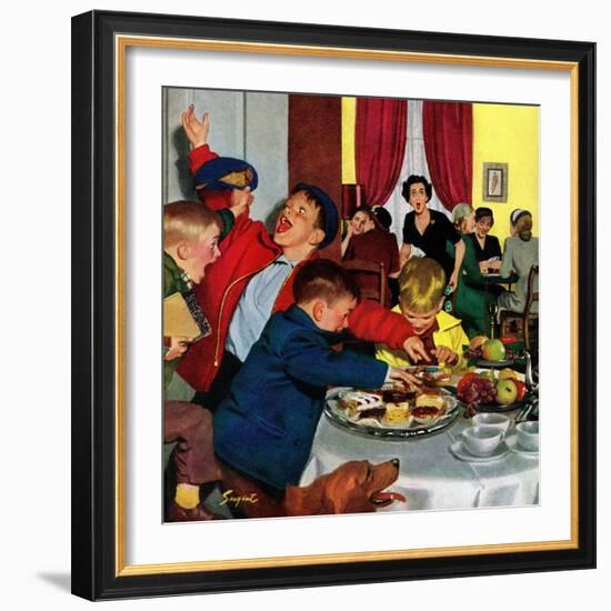 "Crashing Mom's Card Party", December 20, 1952-Richard Sargent-Framed Giclee Print