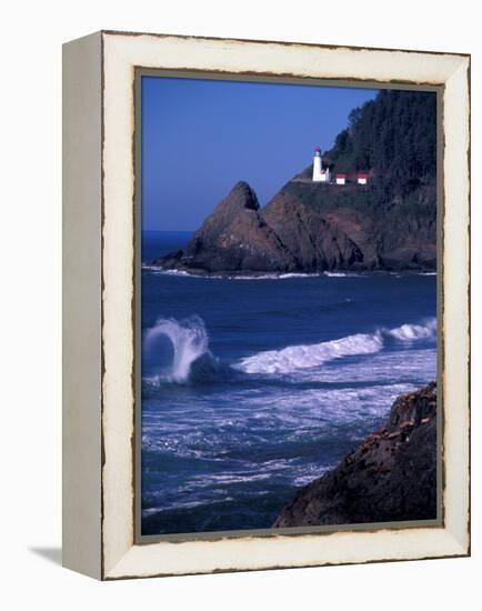 Crashing Waves and Sea Lions, Heceta Head Lighthouse, Oregon, USA-Brent Bergherm-Framed Premier Image Canvas