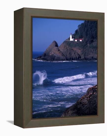 Crashing Waves and Sea Lions, Heceta Head Lighthouse, Oregon, USA-Brent Bergherm-Framed Premier Image Canvas