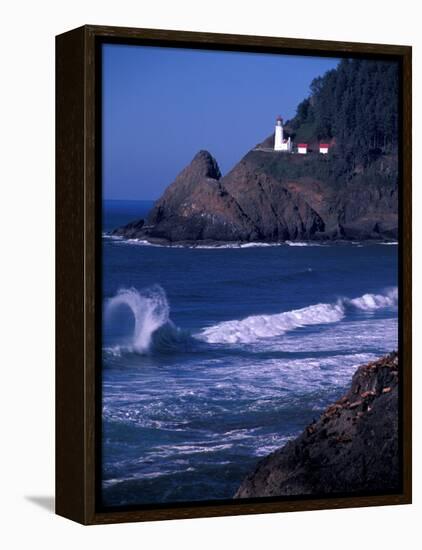 Crashing Waves and Sea Lions, Heceta Head Lighthouse, Oregon, USA-Brent Bergherm-Framed Premier Image Canvas