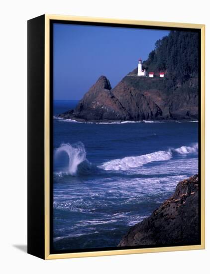 Crashing Waves and Sea Lions, Heceta Head Lighthouse, Oregon, USA-Brent Bergherm-Framed Premier Image Canvas