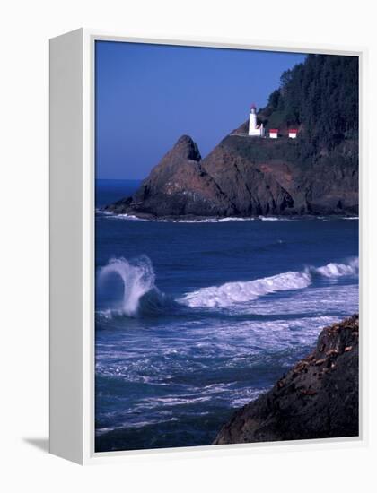 Crashing Waves and Sea Lions, Heceta Head Lighthouse, Oregon, USA-Brent Bergherm-Framed Premier Image Canvas