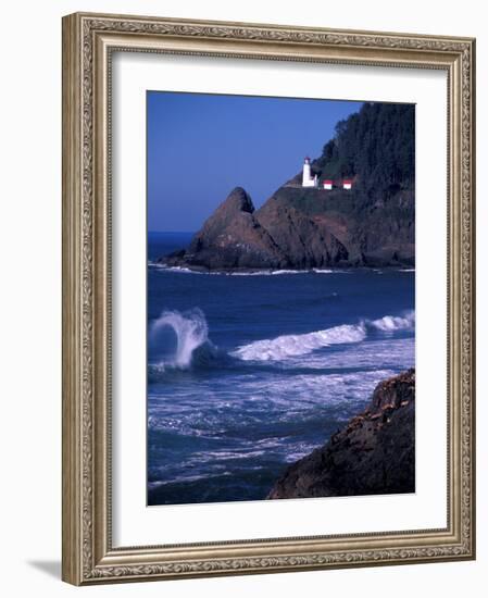 Crashing Waves and Sea Lions, Heceta Head Lighthouse, Oregon, USA-Brent Bergherm-Framed Photographic Print