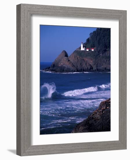 Crashing Waves and Sea Lions, Heceta Head Lighthouse, Oregon, USA-Brent Bergherm-Framed Photographic Print