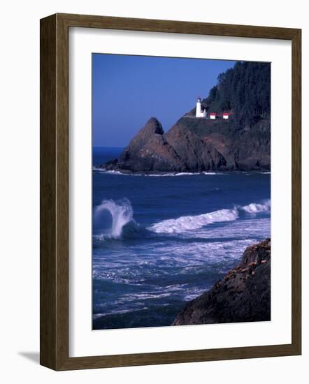 Crashing Waves and Sea Lions, Heceta Head Lighthouse, Oregon, USA-Brent Bergherm-Framed Photographic Print