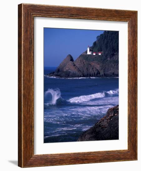 Crashing Waves and Sea Lions, Heceta Head Lighthouse, Oregon, USA-Brent Bergherm-Framed Photographic Print