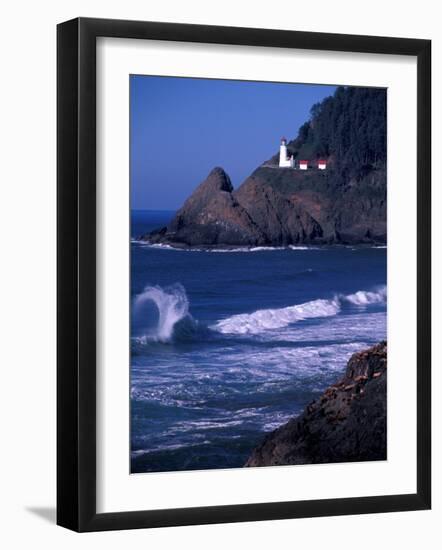 Crashing Waves and Sea Lions, Heceta Head Lighthouse, Oregon, USA-Brent Bergherm-Framed Photographic Print