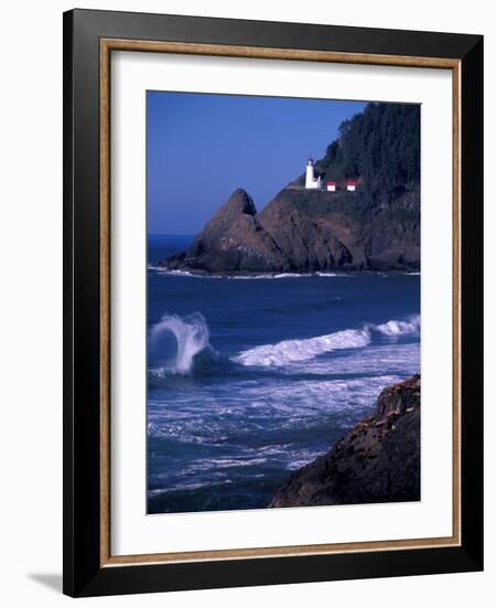 Crashing Waves and Sea Lions, Heceta Head Lighthouse, Oregon, USA-Brent Bergherm-Framed Photographic Print