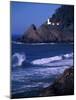 Crashing Waves and Sea Lions, Heceta Head Lighthouse, Oregon, USA-Brent Bergherm-Mounted Photographic Print