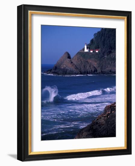 Crashing Waves and Sea Lions, Heceta Head Lighthouse, Oregon, USA-Brent Bergherm-Framed Photographic Print