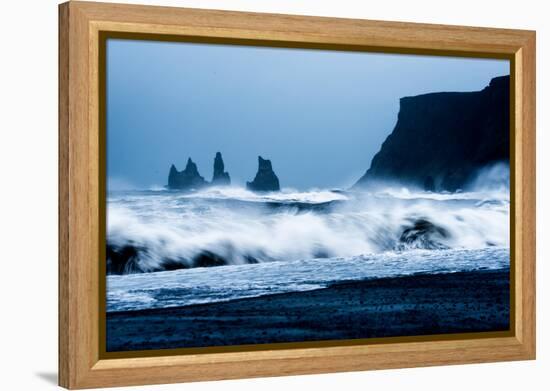 Crashing waves on Black Sand Beach, Iceland, Polar Regions-John Alexander-Framed Premier Image Canvas