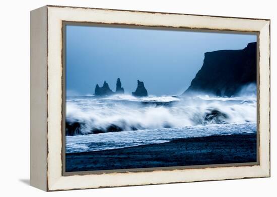 Crashing waves on Black Sand Beach, Iceland, Polar Regions-John Alexander-Framed Premier Image Canvas