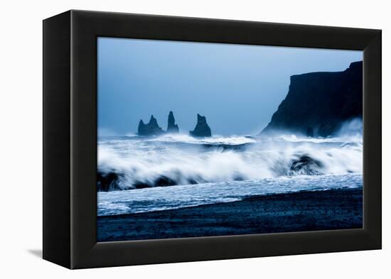 Crashing waves on Black Sand Beach, Iceland, Polar Regions-John Alexander-Framed Premier Image Canvas