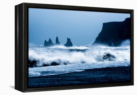 Crashing waves on Black Sand Beach, Iceland, Polar Regions-John Alexander-Framed Premier Image Canvas