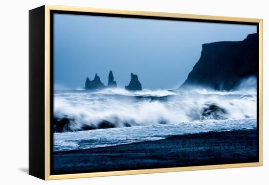 Crashing waves on Black Sand Beach, Iceland, Polar Regions-John Alexander-Framed Premier Image Canvas