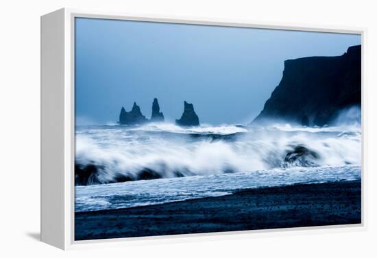 Crashing waves on Black Sand Beach, Iceland, Polar Regions-John Alexander-Framed Premier Image Canvas